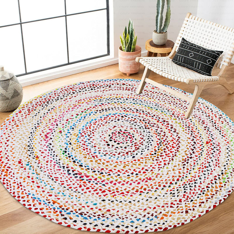 Breylee Cotton Geometric Indoor Rug, Round 5'