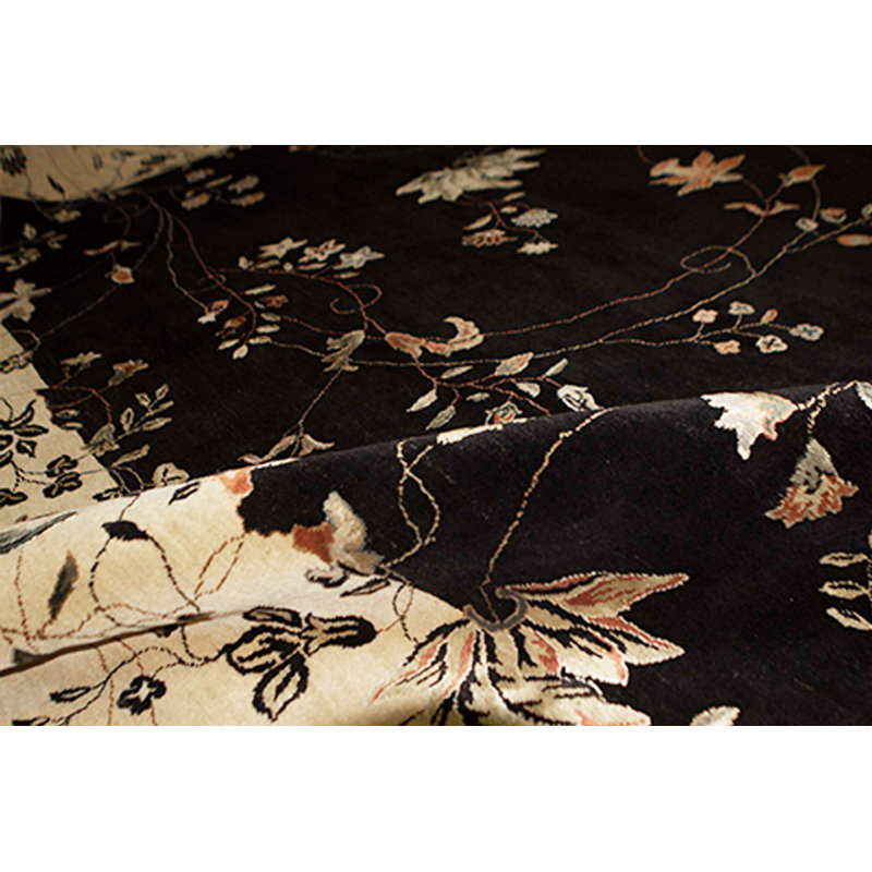 Hand-Knotted High-Quality Black and Beige Area Rug