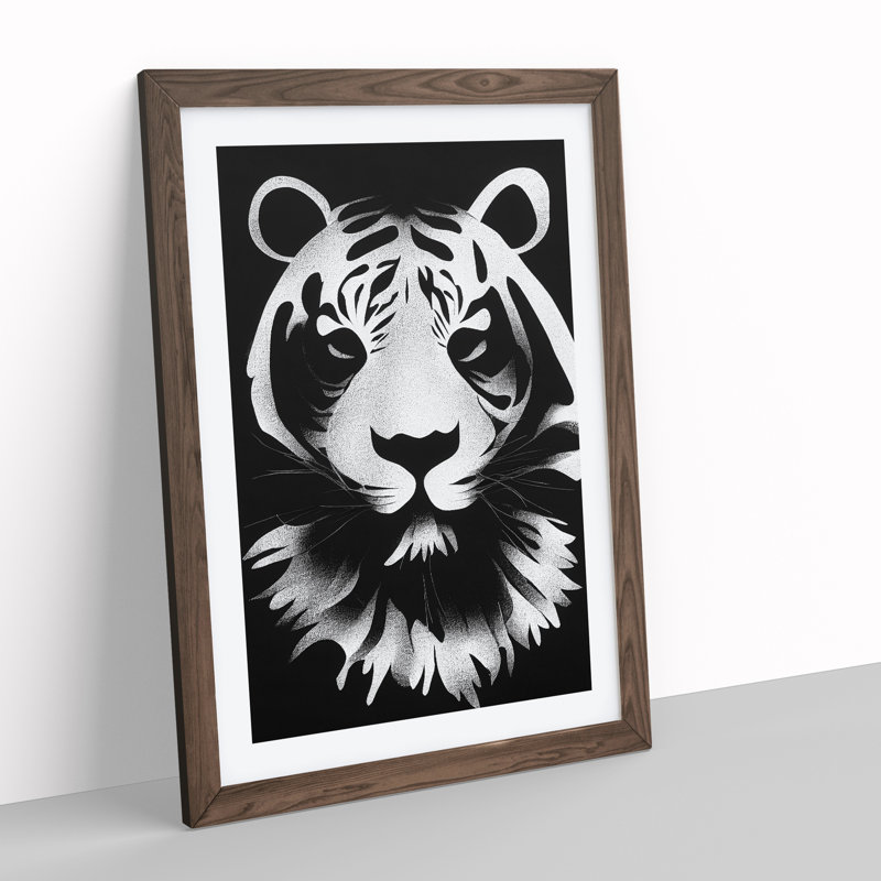 Monochrome Tiger No.1 - Framed Print, 64cm H x 46cm W x 2cm D, Walnut