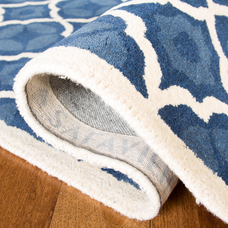 Tapis bleu / ivoire en laine / coton / latex touffeté à la main Carolene, Rectangle 2 pi x 3 pi