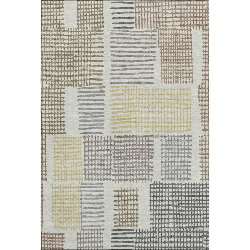 Premium Machine Washable Pinkston Geometric Rug, Rectangle 3' x 5'