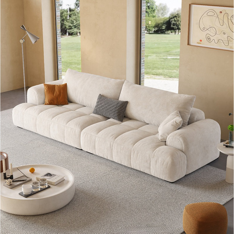 Simple Modern Cream Style Sofa, 25.04" H x 122.05" W x 38.19" D