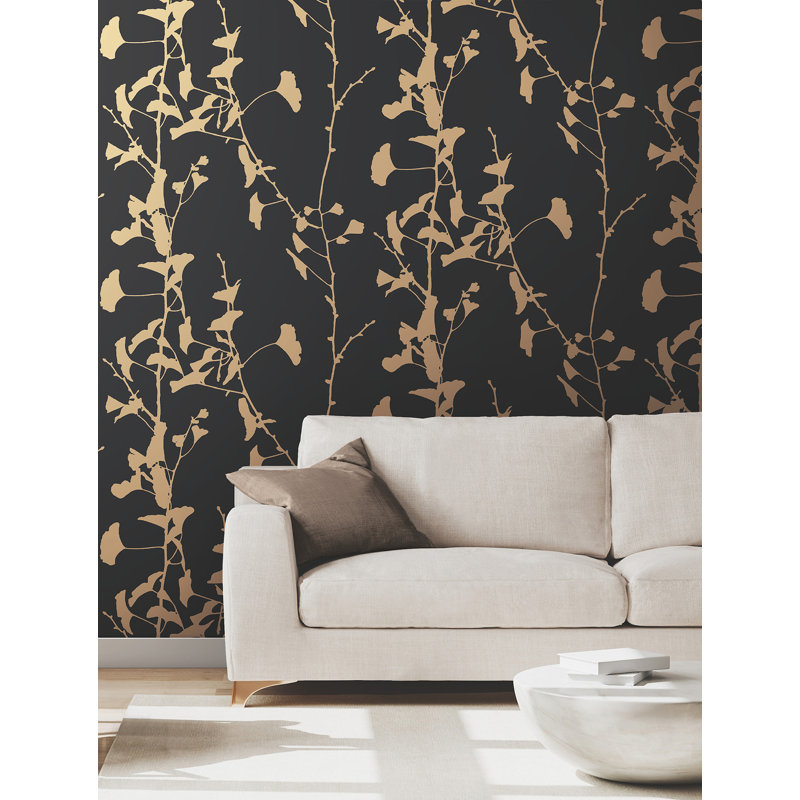 Papier peint Ginkgo Silhouette, Noir