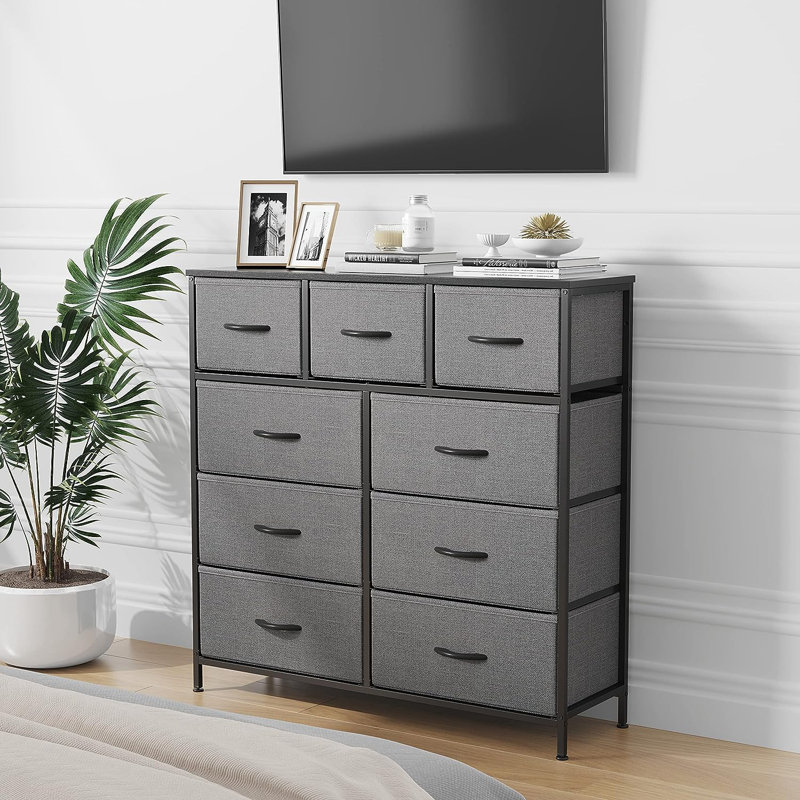 Commode 9 tiroirs Jazsmin, Gris foncé