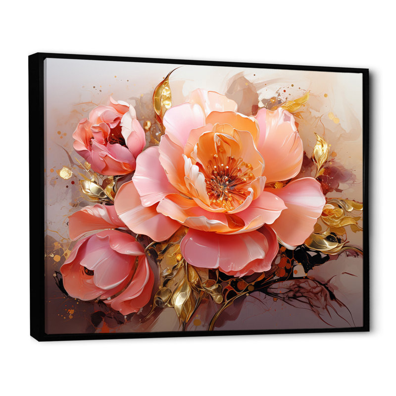 Art liquide fleur tendre blanc et rose clair I, Cadre flottant noir, H 24 po x l 32 po x P 1 po