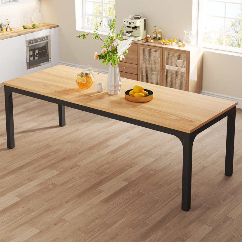 Lamekia Metal Base Dining Table, Light Brown, Black