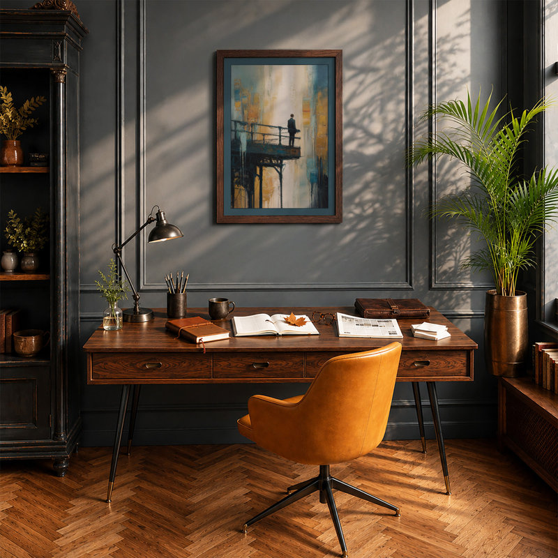 Solitary Urban Moment Modern - Framed Print, A4 - 29.7 x 21.0 cm, Walnut