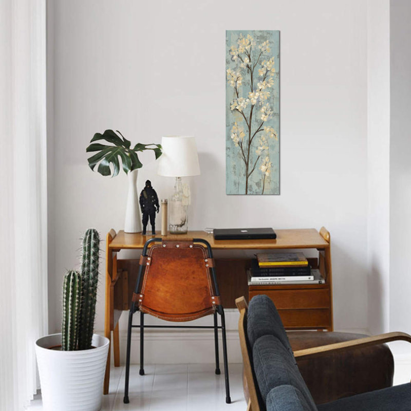 «Almond Branch I: On Light Blue» par Silvia Vassileva, impression sur toile tendue, H 60 po x l 20 po x P 1,5 po