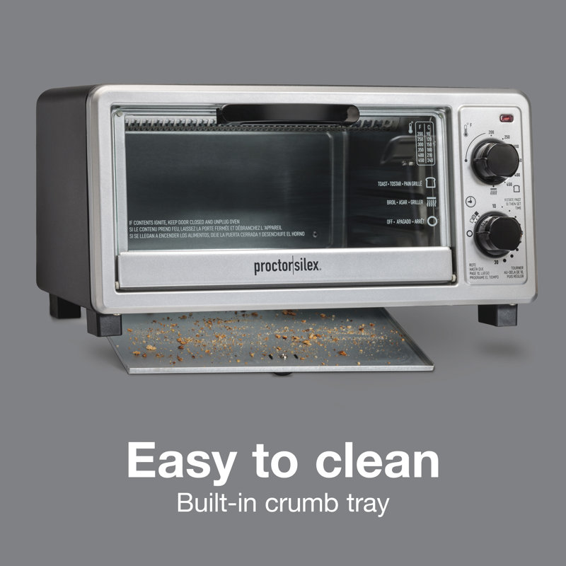 Proctor Silex Black and Silver 4-Slice Toaster Oven Broiler