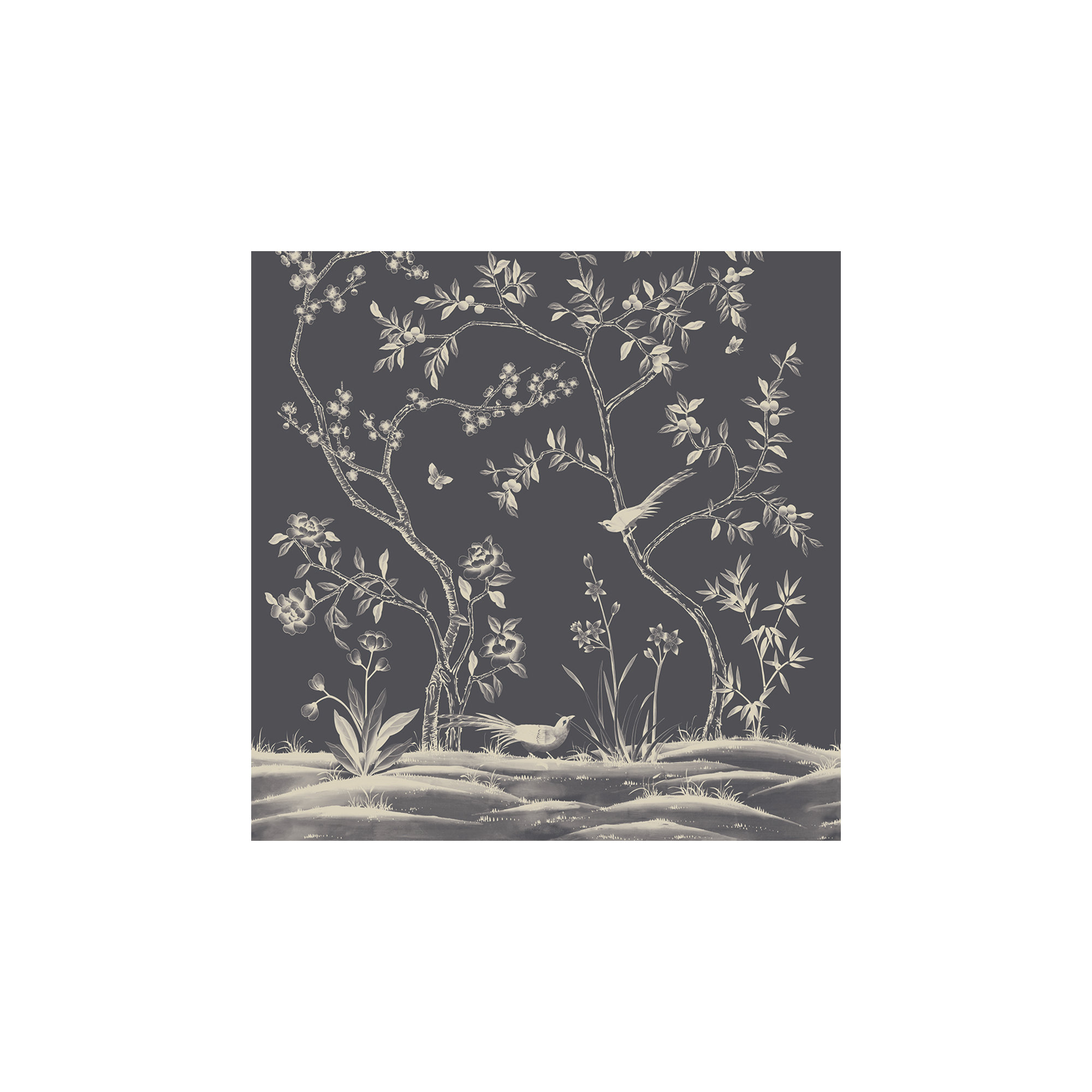 Metallic Garden Chinoiserie Vinyl Peel and Stick Wall Mural 3 Panel Mural, Midnight
