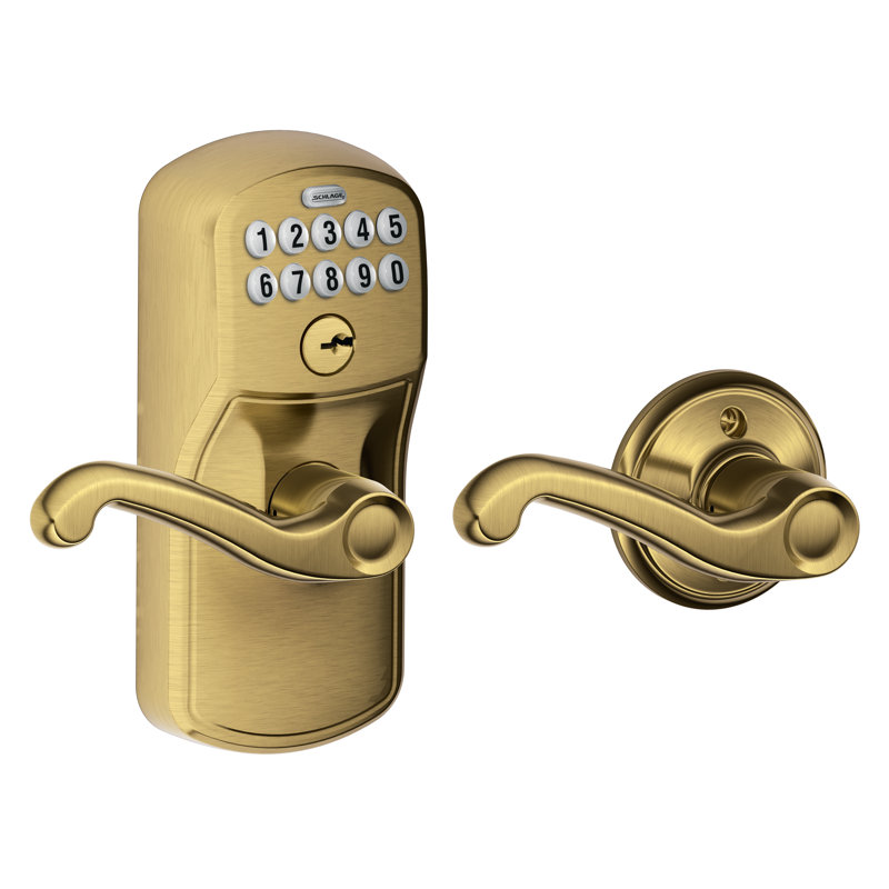 Flair Door Lever with Plymouth Trim, Antique Brass, Keyed Different