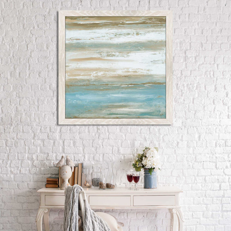 «Teal Sunrise I» par Patricia Pinto - Peinture, Cadre crème délavé, H 37,5 po x l 37,5 po x P 1 po
