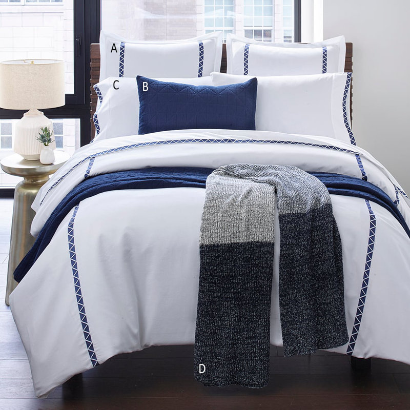 Courtepointe MARSHALL, NEUF INDIGO, ENSEMBLE, Courtepointe simple et 1 taie décorative