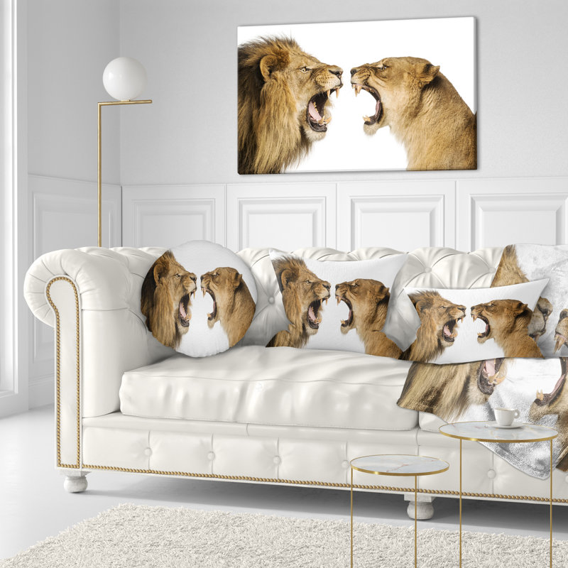 Coussin  Abstract Lion and Lioness Roaring