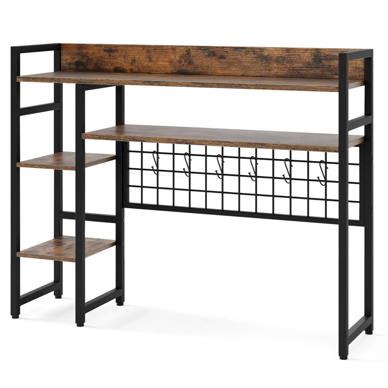 Support de bureau à 4 niveaux avec panneau en métal et 6 crochets, Brun