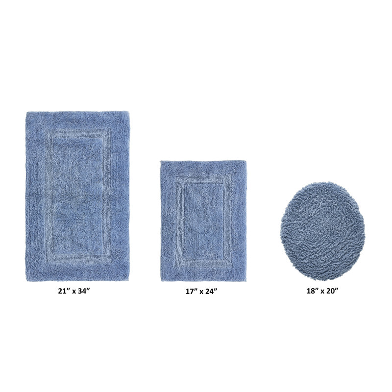 Annerose Premium 100% Cotton 3 Piece Bath Rug Sets, Machine Washable, Super Absorbent & Tufted Weave Reversible Bath Mat for Bathroom, Shower, and Tub, Oeko-Tex Certified Bathroom Rugs