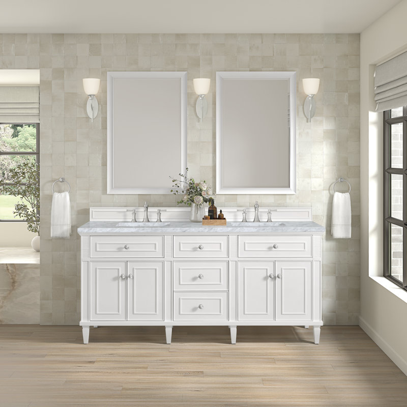 Lorelai 72'' W Double Vanity, Bright White, Carrara White, 8" Widespread
