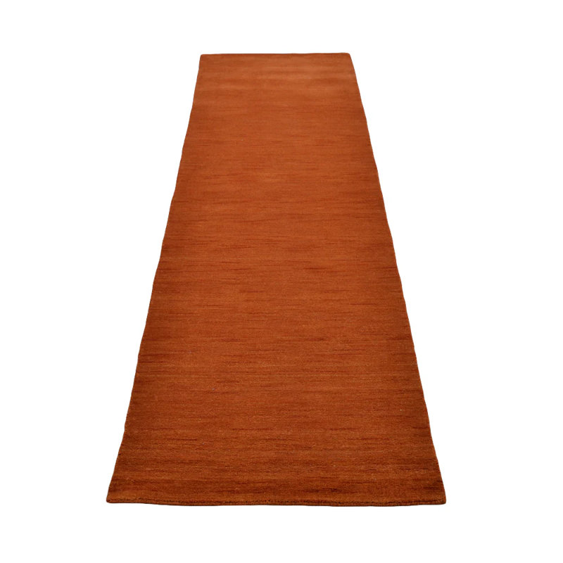 Datto Hand Knotted Loom Wool Eco-Friendly Area Rugs - Runner, Orange Color, Plain Solid Design, High Pile Thick Handmade Anti Skid Area Rugs for Living Room, Bed Room 