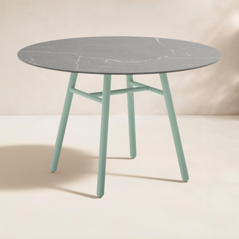 Yo! Round Outdoor Table with Aluminum Legs, Matt Thyme Green