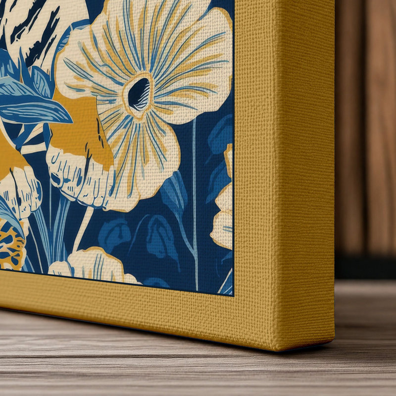 Tiger in Bloom Botanical - Wrapped Canvas, 24x16 - 61.0 x 40.6 cm, Ochre Border