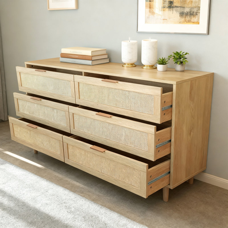 Commode double 6 tiroirs Eskil, Naturel 1, 29.53"H x 51.18"W x 15.75"D