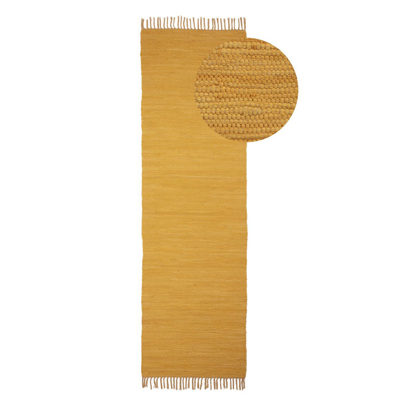 Chindi Uni Solid Colour Hand Crafted Hand Braided Yellow Area Rug, Runner 80 x 400cm