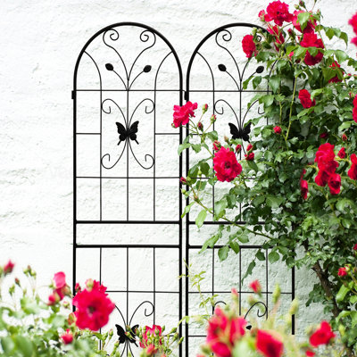 Treillis métallique antirouille de 71 po x 19,7 po, support de jardin extérieur pour raisin, installation facile, paquet de 2 treillis 19,7 po, plantes grimpantes, support à fleurs, noir, assemblage simple