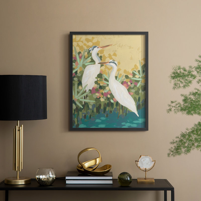 Heron Lagoon I, reproduction encadrée - bois massif, H 11 po x l 9 po, Noir, noir, noir, noir