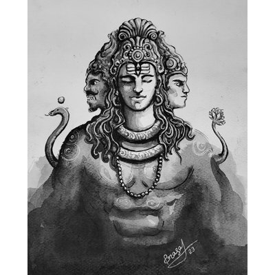Trimurti Shiva | Watercolor On Paper | By Prasad P Mahale