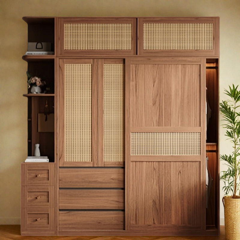 Garde-robe coulissante simple et élégante en osier, H 97,64 po x l 94,49 po x P 23,62 po