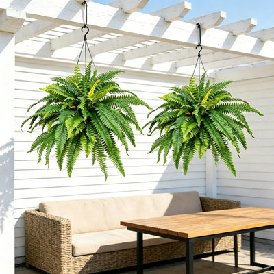 2 Pack Large Artificial Ferns, 48 Inch Fake Boston Fern Bush Plant with 67 Leaves, Home Porch Garden Faux Greenery Indoor/Outdoor Decor