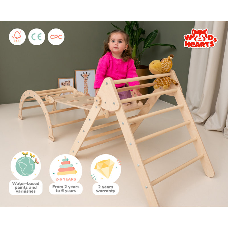 Natural Wood Montessori Climbing Set with Slide and Arch