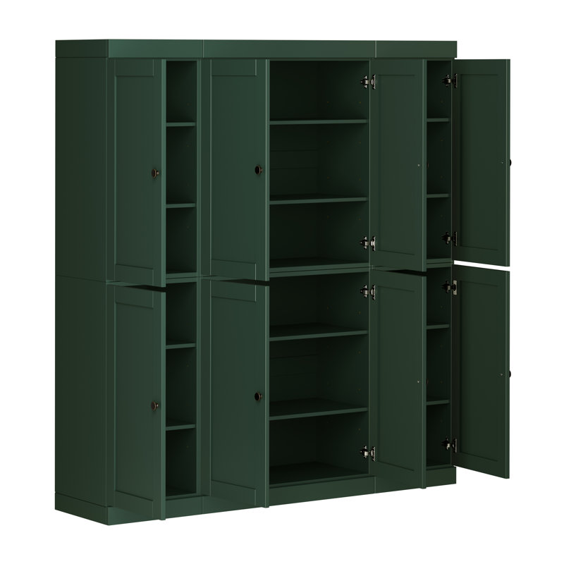 Garde-manger 100% en bois massif 65 po avec portes Shaker et tablettes réglables, Vert