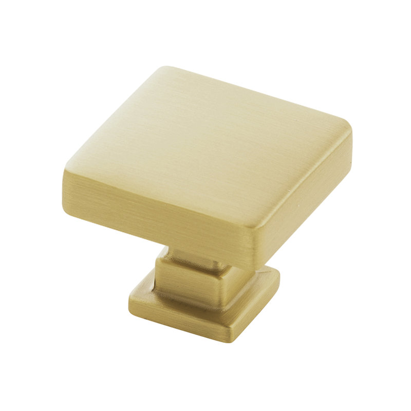 Brushed Golden Brass Square Knob with Mounting Hardware
