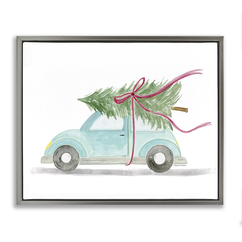 «Windblown Tree on Car», art mural par Rachel Nieman, H 17 po x l 21 po, Cadre flottant gris lustré