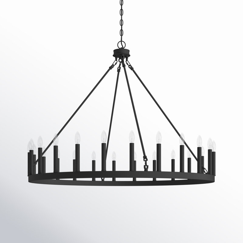 Adriana 24-Light Dimmable Candle Style Wagon Wheel Chandelier, Aged Zinc