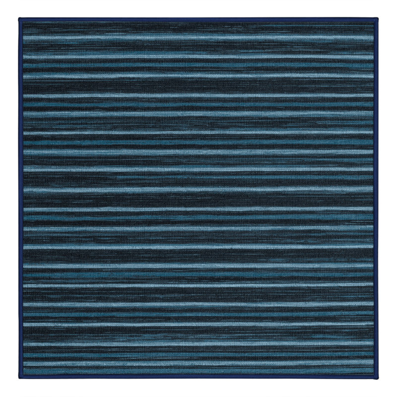 Machine Washable Horizontal Stripes Blue Area Rug, Square 5'