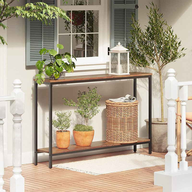 Kearria Console Table with Storage, Rustic Brown, 29.5'' H x 47.2'' W x 7.9'' D, Black