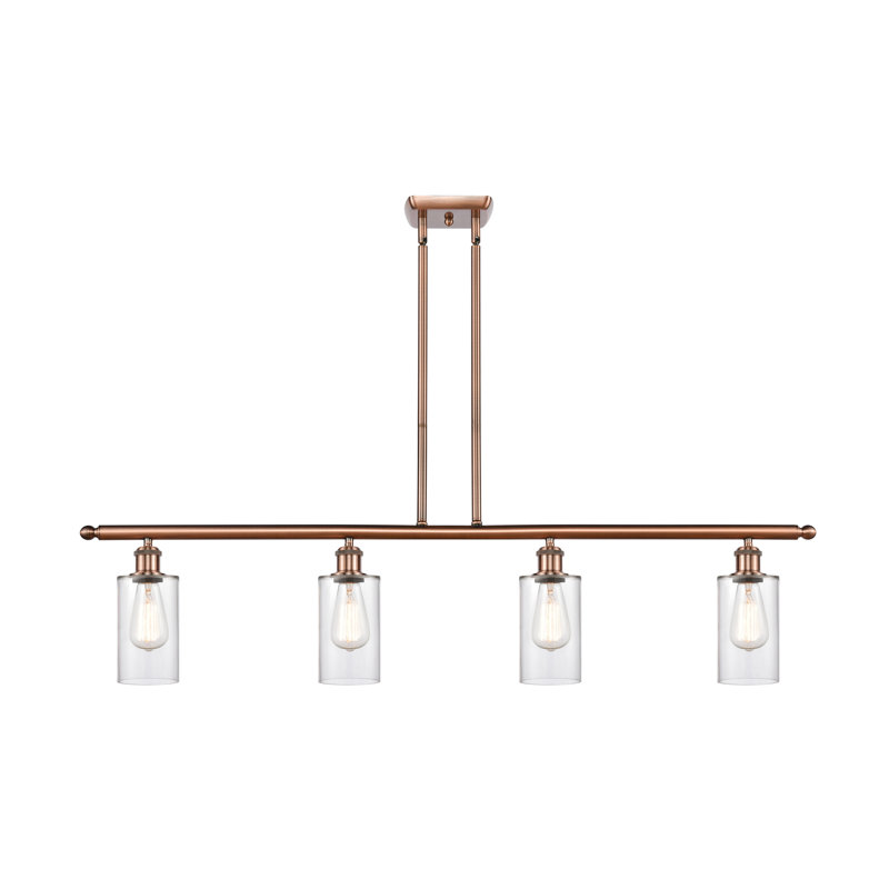 Luminaire suspendu pour îlot de cuisine 4 lumières Cloverdale, Transparent, DEL, Cuivre antique
