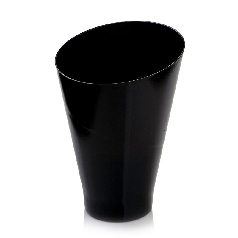 Restaurantware-7 Ounce Plastic Glasses, 100 Round Incline Shooter Cups- Disposable, Sturdy, Black Plastic Round Bowls, Unique Design, For Soups, Appetizers, Or Desserts