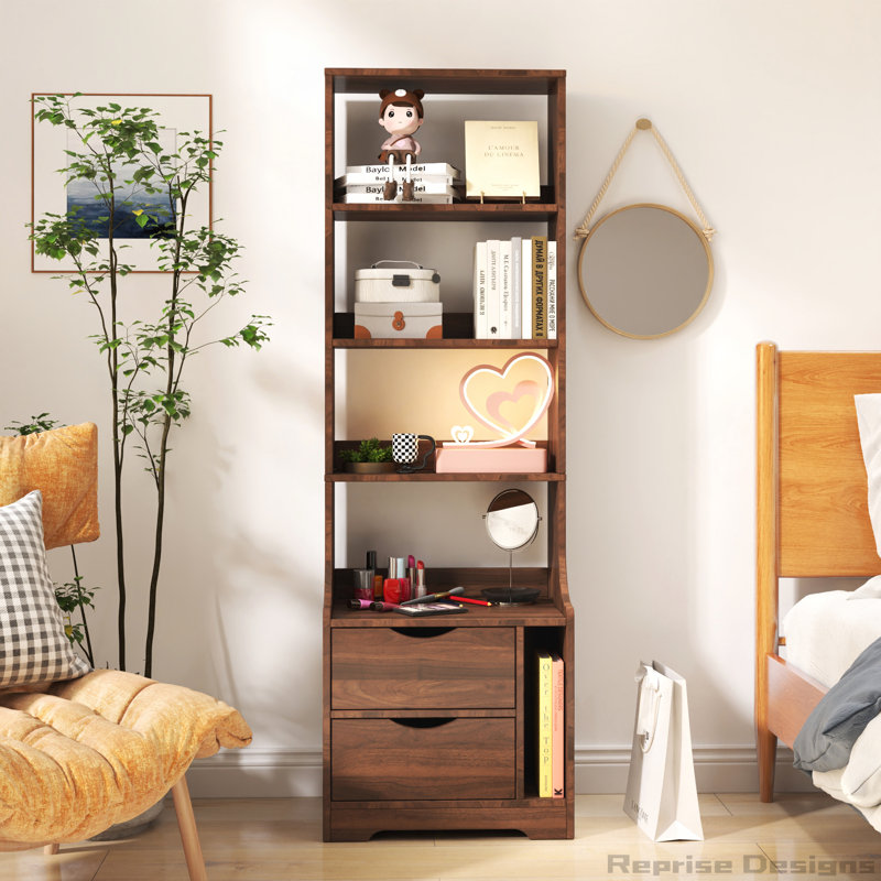 Bookshelf with 2 Storage Drawers, Walnut