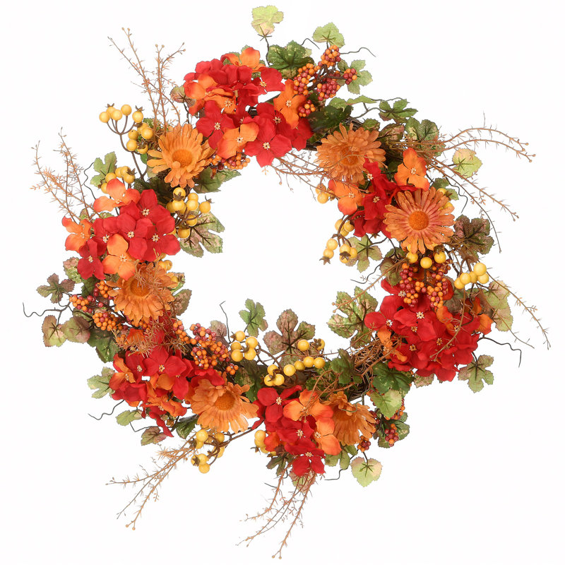 22" Harvest Daisy and Hydrangea Wreath