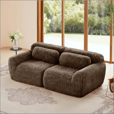 2-Seater Modular Sectional Sofa Couches,Soft Fluffy Plush Fabric Bottom Anti-Slip Design,32D High Density Sponge,No Assembly Required Ergonomic Design,With Throw Pillows Fits Living Rooms