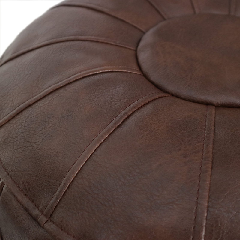 Izaiya Faux Leather Pouf, Deep Coffee Faux Leather
