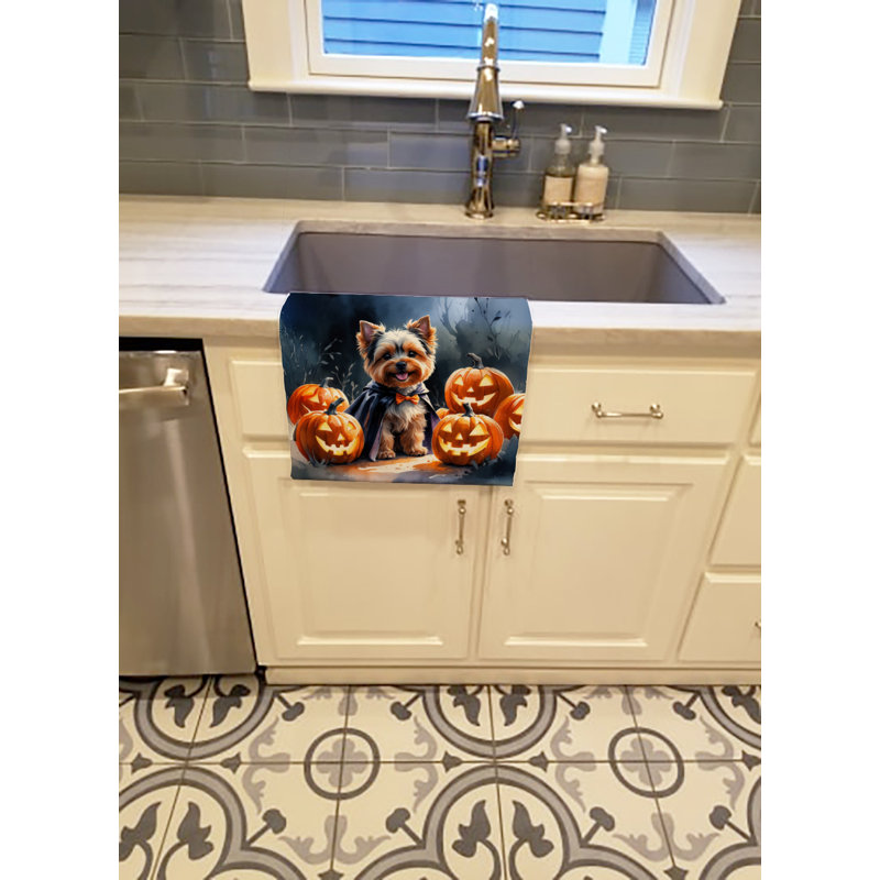 Yorkshire Terrier Puppy Halloween Kitchen Towel, Yorkshire Terrier