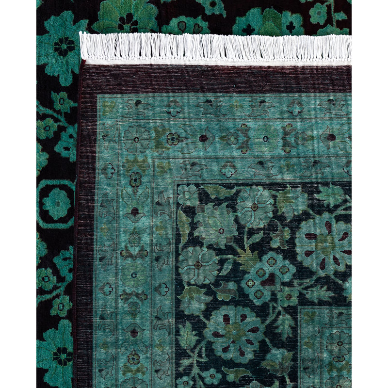 Overdyed Hand-Knotted Wool Modern-Contemporary Green Area Rug 9' 1" x 12' 4"