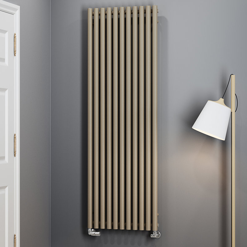 Rolo Room Cylindrical Bar Reversible Designer Radiator, 1800mm H x 370mm W x 96mm D, Brown