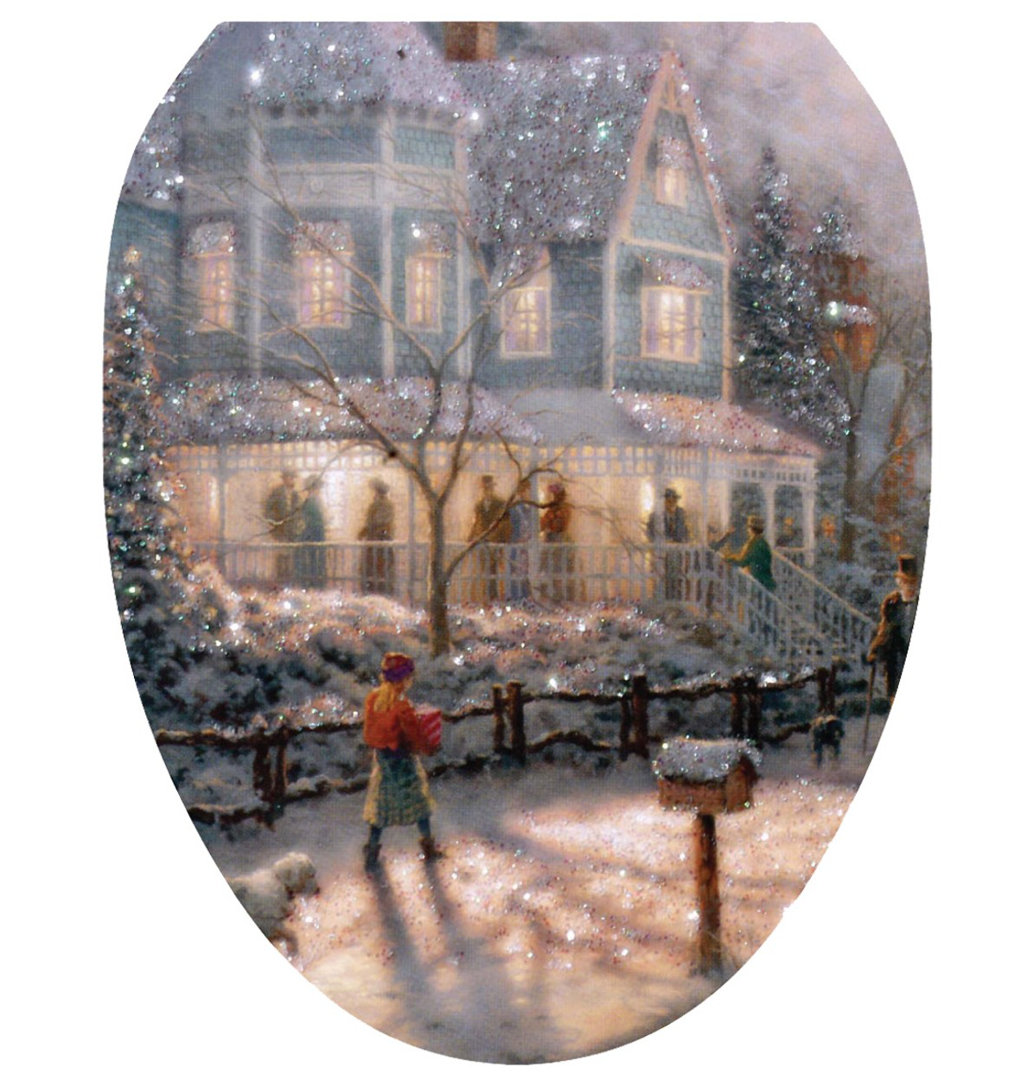 Holiday Glistening Snow Toilet Seat Decal – Toilet Tattoos Static Cling Vinyl Lid Cover Fits Round & Elongated Seats Toilet Tattoos 