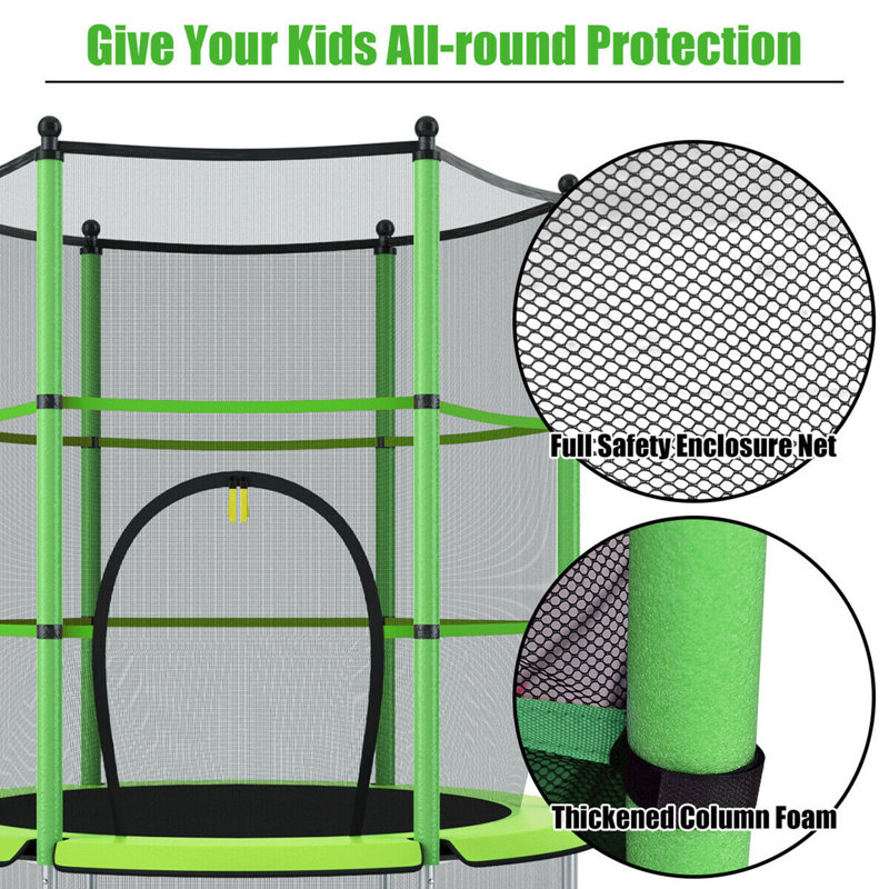 Green 55'' Kids Trampoline with Safety Enclosure Net