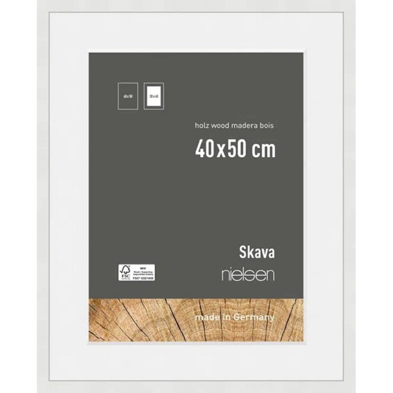 Skava Wood Single Picture Frame, White, 40cm H x 50cm W x 2cm D